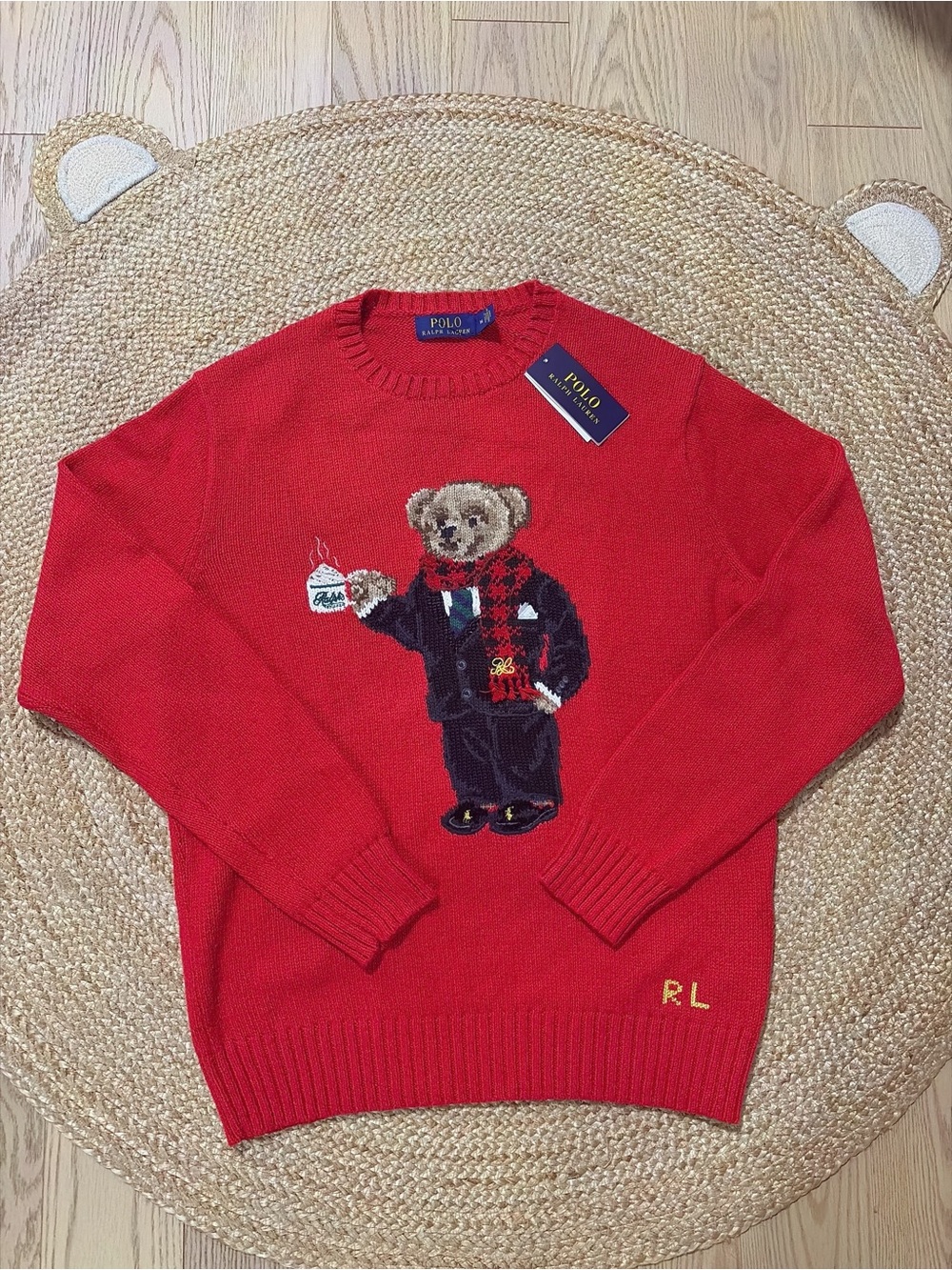 Polo by Ralph Lauren Red Crewneck Sweater with Embroidered Bear